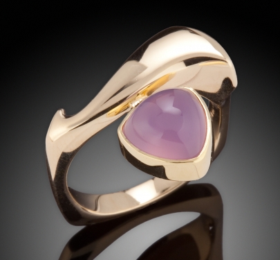 Chalcedony Trillion and Gold Ring